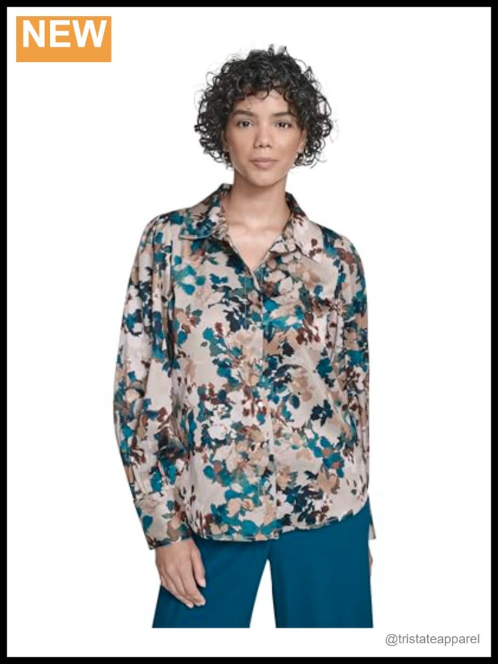 Women's Button Up Collared Cuffed Lantern Sleeves Blouse